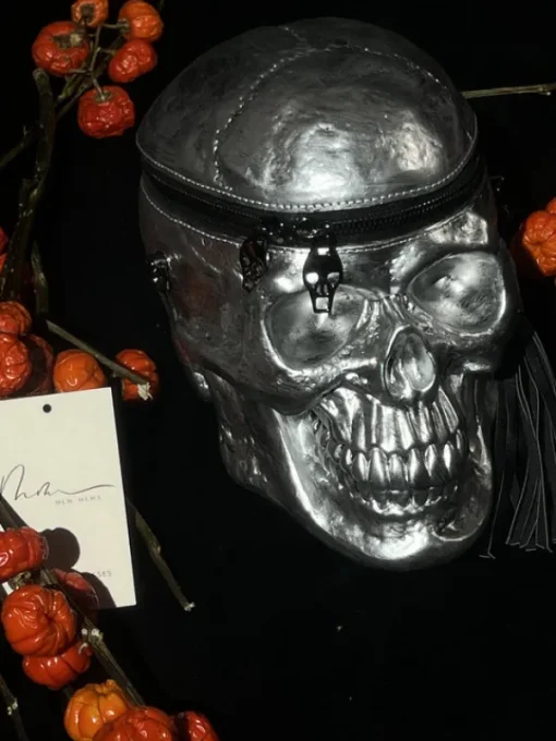 Bags*Mew Mews Fashion Alaric Silver Skull Clutch