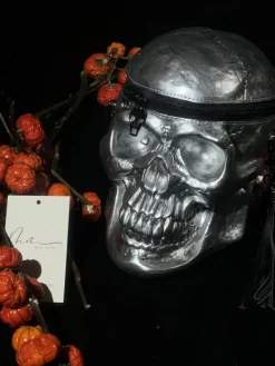 Bags*Mew Mews Fashion Alaric Silver Skull Clutch