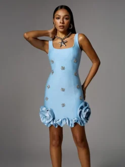 Dresses | Mini Dresses*Bandage Alaula Rhinestone Flower Mini Dress