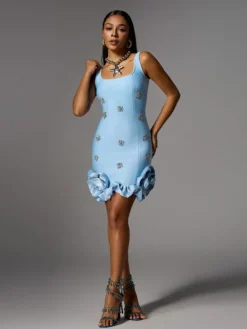 Dresses | Mini Dresses*Bandage Alaula Rhinestone Flower Mini Dress