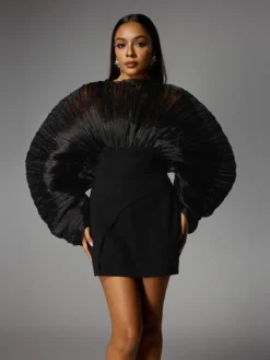 Dresses | Mini Dresses*Mew Mews Fashion Alberta Balloon Sleeve Mesh Mini Dress