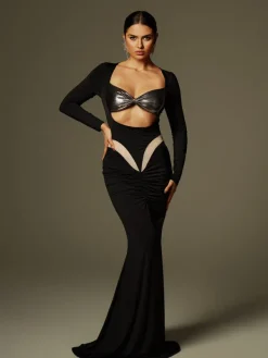 Dresses | Maxi Dresses*Mew Mews Fashion Aleyah Long Sleeve Cutout Ruched Maxi Dress