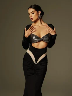 Dresses | Maxi Dresses*Mew Mews Fashion Aleyah Long Sleeve Cutout Ruched Maxi Dress