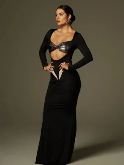 Dresses | Maxi Dresses*Mew Mews Fashion Aleyah Long Sleeve Cutout Ruched Maxi Dress