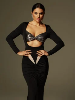 Dresses | Maxi Dresses*Mew Mews Fashion Aleyah Long Sleeve Cutout Ruched Maxi Dress