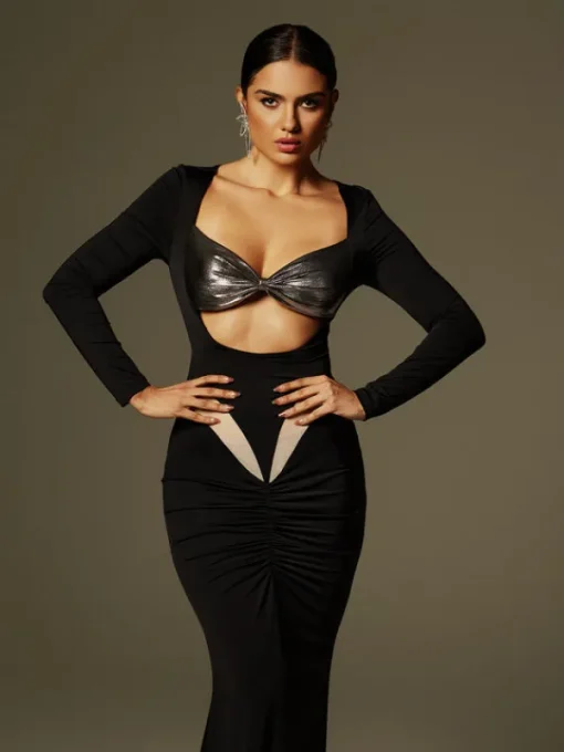 Dresses | Maxi Dresses*Mew Mews Fashion Aleyah Long Sleeve Cutout Ruched Maxi Dress