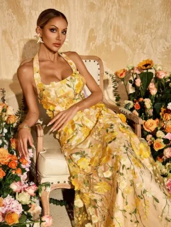 Dresses | Maxi Dresses*Mew Mews Alirio Halterneck Embroidered Flower Maxi Dress