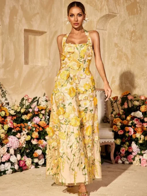 Dresses | Maxi Dresses*Mew Mews Alirio Halterneck Embroidered Flower Maxi Dress