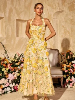 Dresses | Maxi Dresses*Mew Mews Alirio Halterneck Embroidered Flower Maxi Dress