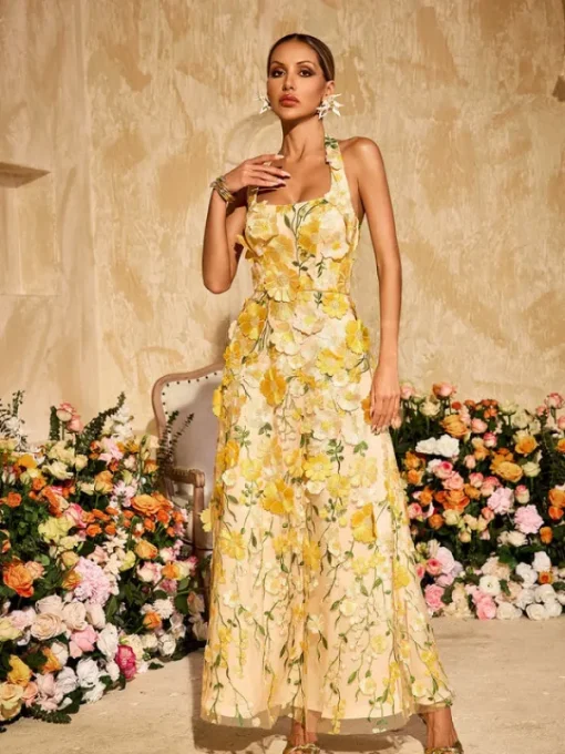 Dresses | Maxi Dresses*Mew Mews Alirio Halterneck Embroidered Flower Maxi Dress