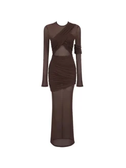 Dresses | Maxi Dresses*Mew Mews Alkas Long Sleeve Ruched Mesh Maxi Dress