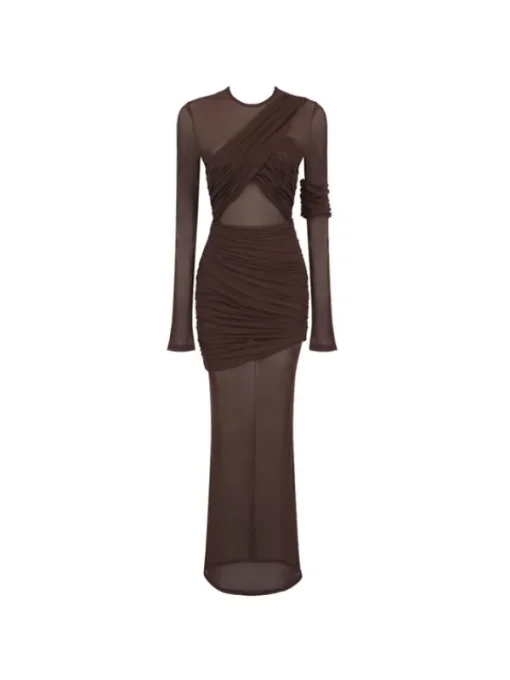 Dresses | Maxi Dresses*Mew Mews Alkas Long Sleeve Ruched Mesh Maxi Dress