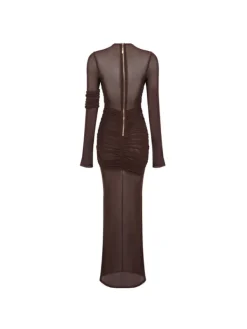 Dresses | Maxi Dresses*Mew Mews Alkas Long Sleeve Ruched Mesh Maxi Dress