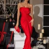 Dresses*Mew Mews Fashion Allaire Strapless Ruched Satin Maxi Dress