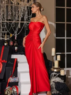 Dresses*Mew Mews Fashion Allaire Strapless Ruched Satin Maxi Dress