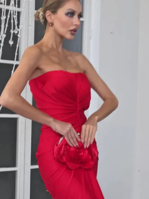 Dresses*Mew Mews Fashion Allaire Strapless Ruched Satin Maxi Dress
