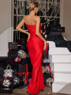 Dresses*Mew Mews Fashion Allaire Strapless Ruched Satin Maxi Dress