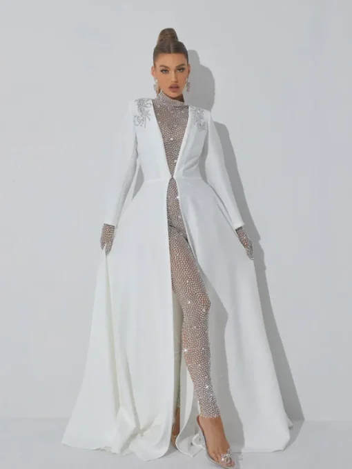 Jumpsuits & Romper*Mew Mews Fashion Ally Rhinestone Mesh Jumpsuit In Silver