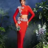 Sets & Co-ords*Bandage Almira Strapless Flower Skirt Set In Red