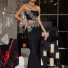 Sets & Co-ords*Bandage Almira Strapless Flower Skirt Set In Black