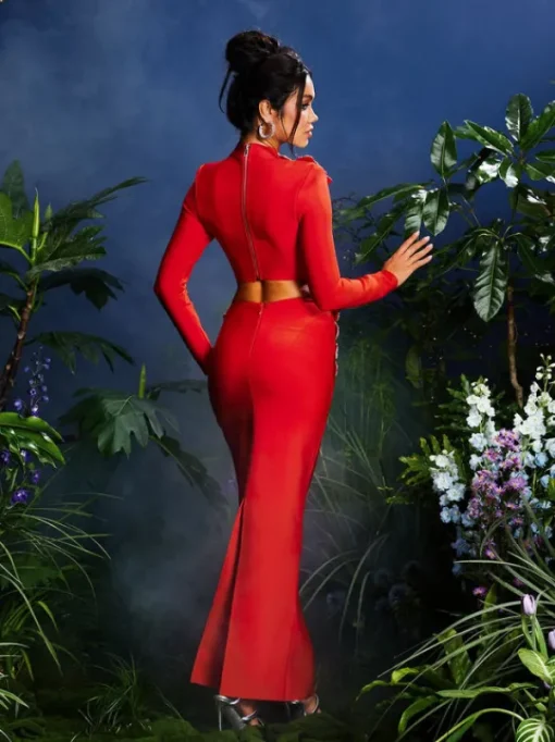 Sets & Co-ords*Bandage Almira Strapless Flower Skirt Set In Red