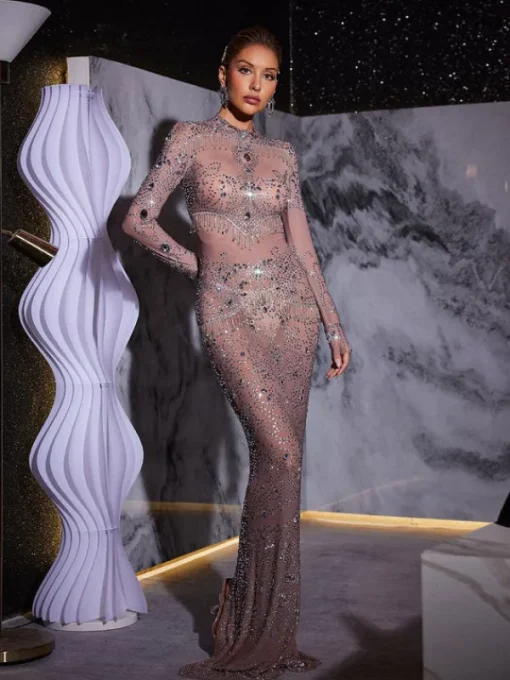 Embellishment | Dresses*Embellishment Alonzo Rhinestone Fringe Mesh Maxi Dress
