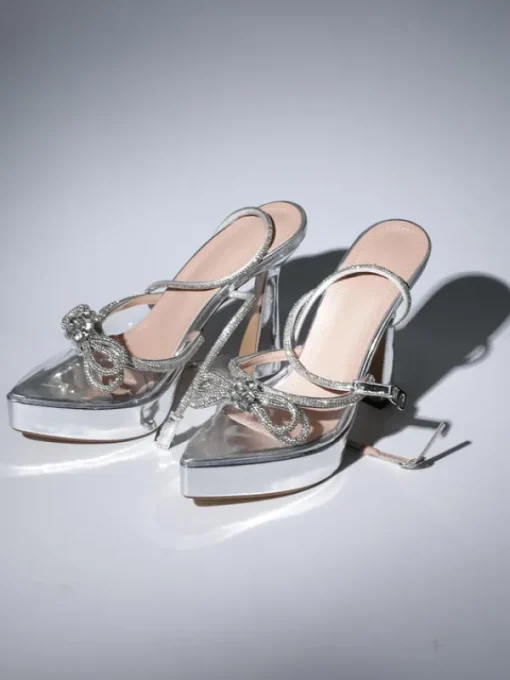 Shoes*Mew Mews Fashion Anouk Bow Crystal Heels In Silver