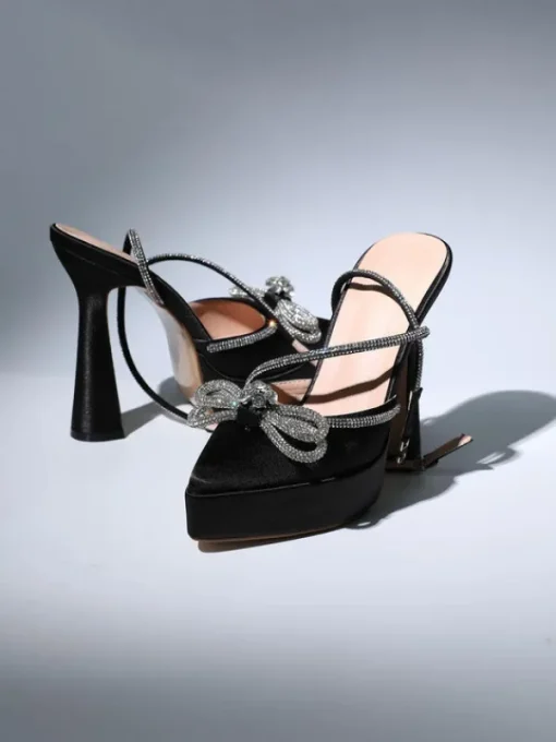 Shoes*Mew Mews Fashion Anouk Bow Crystal Satin Heels In Black