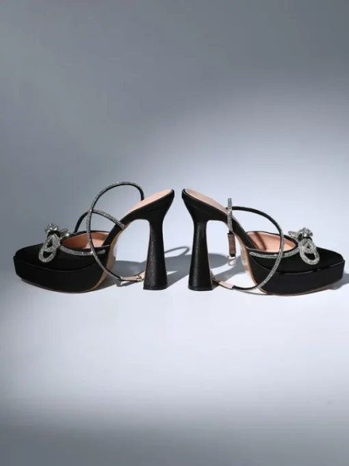 Shoes*Mew Mews Fashion Anouk Bow Crystal Satin Heels In Black