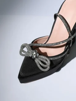 Shoes*Mew Mews Fashion Anouk Bow Crystal Satin Heels In Black