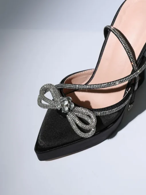 Shoes*Mew Mews Fashion Anouk Bow Crystal Satin Heels In Black
