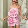 Dresses*Mew Mews Fashion Anwen Strapless Flower Mini Dress In Pink