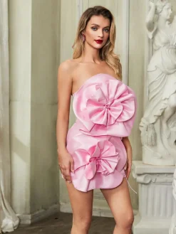 Dresses*Mew Mews Fashion Anwen Strapless Flower Mini Dress In Pink