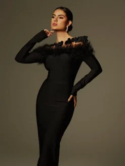 Dresses | Midi Dresses*Bandage Arlen Off Shoulder Feather Midi Dress