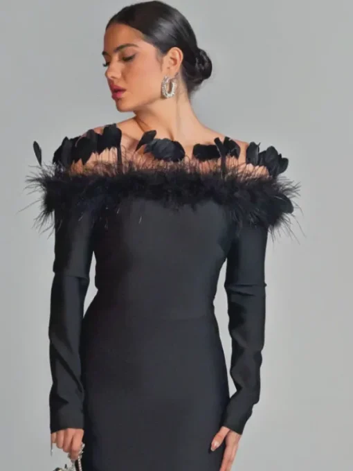 Dresses | Midi Dresses*Bandage Arlen Off Shoulder Feather Midi Dress
