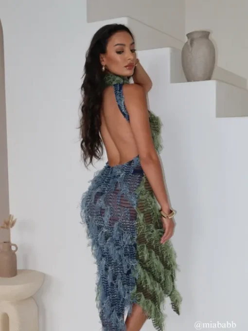 Dresses*Mew Mews Fashion Arlo Halterneck Backless Hollow Midi Dress In Green