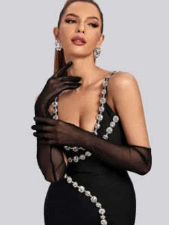 Gloves*Mew Mews Fashion O/S Armani Mesh Gloves In Black