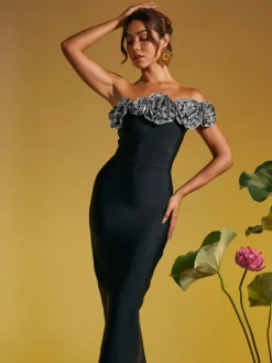 Dresses | Maxi Dresses*Bandage Arnau One Shoulder Flower Maxi Dress In Silver