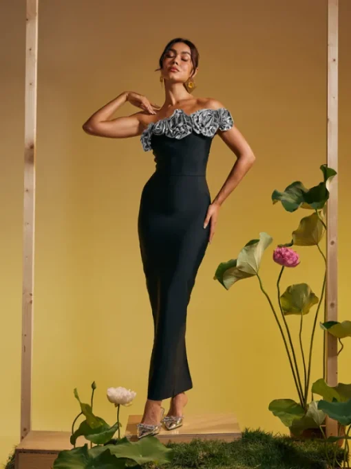 Dresses | Maxi Dresses*Bandage Arnau One Shoulder Flower Maxi Dress In Silver