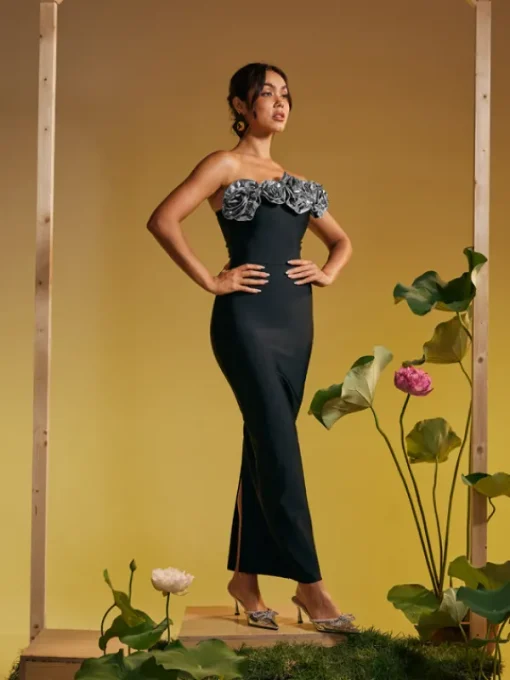 Dresses | Maxi Dresses*Bandage Arnau One Shoulder Flower Maxi Dress In Silver
