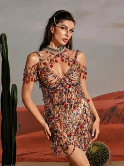Beaded Wear | Dresses*Mew Mews Fashion O/S Arthur Rhinestone Beaded Mini Dress