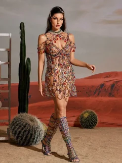 Beaded Wear | Dresses*Mew Mews Fashion O/S Arthur Rhinestone Beaded Mini Dress