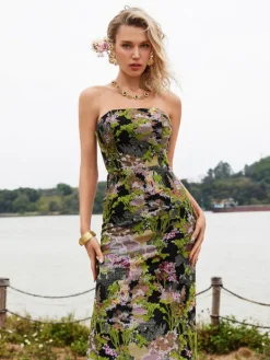 Dresses*Mew Mews Fashion Asa Strapless Floral Sequin Maxi Dress