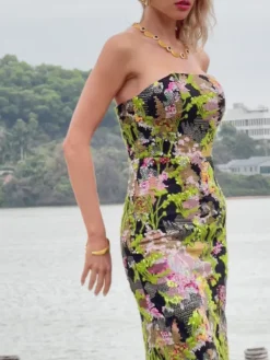 Dresses*Mew Mews Fashion Asa Strapless Floral Sequin Maxi Dress