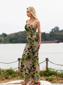 Dresses*Mew Mews Fashion Asa Strapless Floral Sequin Maxi Dress