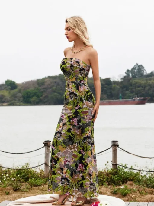 Dresses*Mew Mews Fashion Asa Strapless Floral Sequin Maxi Dress