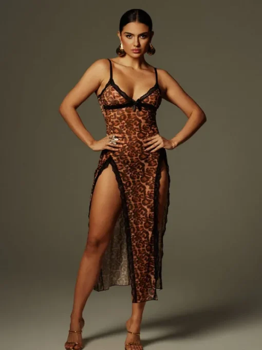 Dresses | Midi Dresses*Mew Mews Fashion Astragal Spaghetti Leopard Split Midi Dress