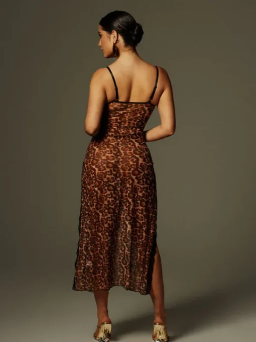 Dresses | Midi Dresses*Mew Mews Fashion Astragal Spaghetti Leopard Split Midi Dress