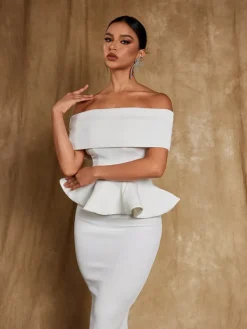 Dresses | Midi Dresses*Mew Mews Fashion Augustus Off Shoulder Flounce Midi Dress In White