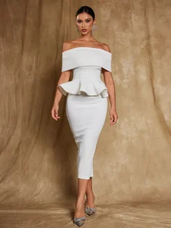 Dresses | Midi Dresses*Mew Mews Fashion Augustus Off Shoulder Flounce Midi Dress In White